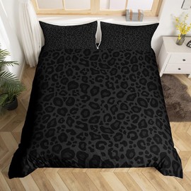 Leopard Print Kids Duvet Cover Set King Size,Abstract Cheetah Skin Texture Bedding Set,Girls Boys Women Room Decor,Rustic Farmhouse Retro Comforter Cover,Black Noble Quilt Cover,2 Pillowcases