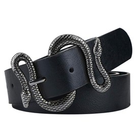 taffeta alley Black Belts for Women, Black Waist Belt PU Leather Belt Black Belt with Snake Belt Buckle Black Buckle 110cm
