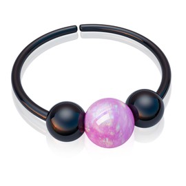 Black Nose Ring Pink Opal 20 Gauge 925 Silver Black Nose Hoop, 8mm Inner Diameter Nose Piercing Hoop