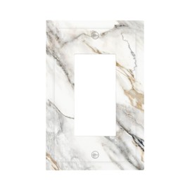 Brinkaloo Grey White Marble Light Switch Covers Decorative 1 Gang Single Rocker Gray Size 5" X 3" Wall Plate Electrical Faceplate Lightswitch Outlet Electric For Bedroom Kitchen Bathroom