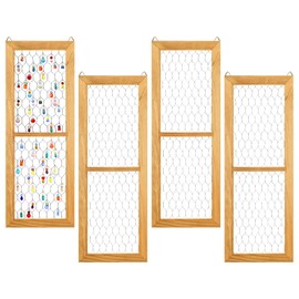 Chunful 4 Pack Chicken Wire Wooden Frame Unfinished Wood Window Frame with Chicken Wire Mesh for Crafts Photos Jewelry Decoration (Natural Wood)