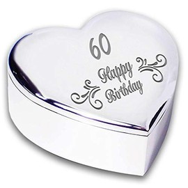 60th 60 Sixteeth Happy Birthday Swirl Heart Shaped Trinket Box Keepsake Gifts Ideas For Her Women ladies