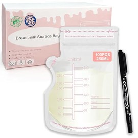 100 pcs Bolsas para Leche Materna 250ml,Recolector de Leche Materna Doble Selladas,Sacos de Almacenamiento de Leche Refrigeradas (100)