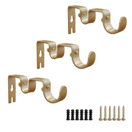 Shonmogar Double Curtain Rod Bracket 3 Pack Metal Curtain Rod Holders for Wall, Double Rod Curtain Bracket Heavy Duty Wall Curtain Rod Brackets for Bedroom Living Room Decor, Gold