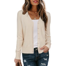 Arach&Cloz Women's Cardigans Long Sleeve Lightweight Ladies Knit Tops Button Down V Neck Shrugs Apricot,M