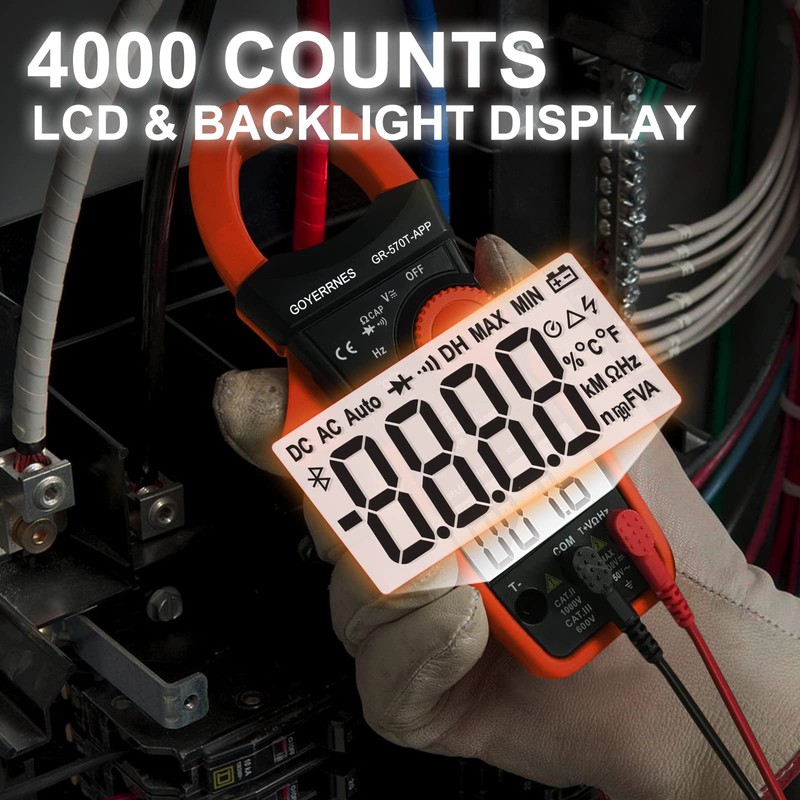 Digital Clamp Meter, TRMS 4000 Counts AC DC Amp Meter,GR-570T-APP