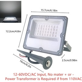 QUANS 4-Pack 20W Cool White Lensed Low Voltage LED Landscape Flood Light | Equipped with Spike Stand, 12V 24V 36V 48V 60V AC/DC No Plug, IP65 Waterpro