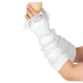 ZEYIYER Lace Arm Warmers, Fingerless Arm Warmer Gloves for Women, White Knitted Long Sleeve Arms Covers for Autumn Winter