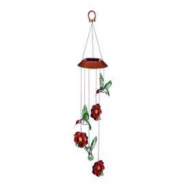 Evergreen Garden Beautiful Summer Colorful Hummingbirds and Flower Solar Hanging Mobile - 5 x 5 x 26 Inches Fade and Weather Resistant Outdoor Decoration for Homes, Yards and Gardens