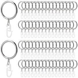 NGOSUET Pack of 100 Curtain Rings with Hooks, Curtain Rings, Metal Curtain Rings, Silver for Window, Door, Shower Curtains, 30 mm Inner Diameter