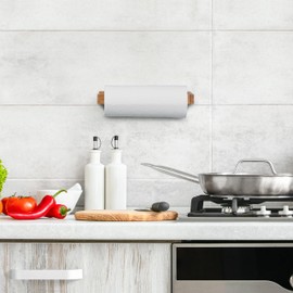 Relaxdays Kitchen Roll Holder Wall, Bamboo Roll Holder for Kitchen, Kitchen Paper Holder, No Drilling, HBT: 3 x 31 x 9 cm, Natural