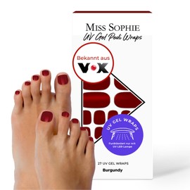 Original Miss Sophie UV Gel Pedi Wraps Burgundy I Nail Foils for UV Pedicure I Pack of 27 UV Gel Pedicure Wraps Plain I Nail Stickers for Toenails I Pedicure Nail Foils