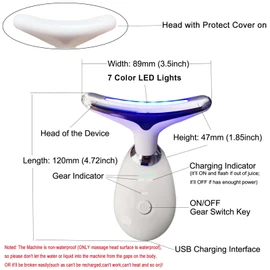 Anti-Wrinkle Neck Face Massager With 7 LED Colors,Facial Sculpting Tool,Skin Rejuvenation Device with Thermal,Triple Action LED and Vibration,for Anti-Aging,Lifting and Tightening