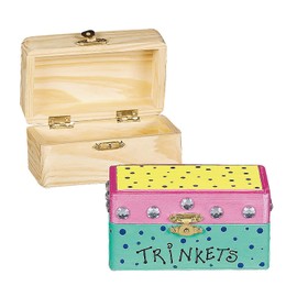Fun Express DIY Wood Hinged Boxes - Set of 12 - Crafts for Kids - Make treasure chests, jewelry boxes, gift containers and more