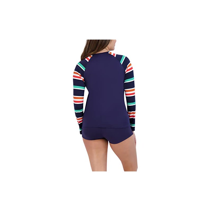 Nautica Women's Rash Guard Shirt, Prep Stripe Multi