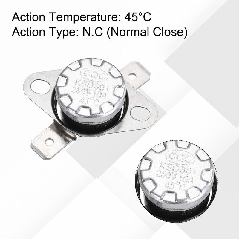 uxcell KSD301 Thermostat 45°C/113°F 10A Normally Open N.O Adjust Snap