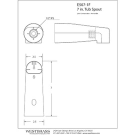 Westbrass E507-1F-62 7" Reach Wall Mount Tub Spout, Matte Black