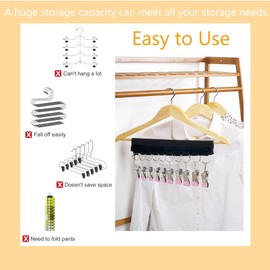 Legging Organizer for Closet, AKIVIDA Metal Hangers with Clips, 2 Pack w/10 Clips Holds 20 Pants, Jeans, Scarf, Space Saving Travel Hanging Clips, Coated Closet Organizers and Storage (Pink)