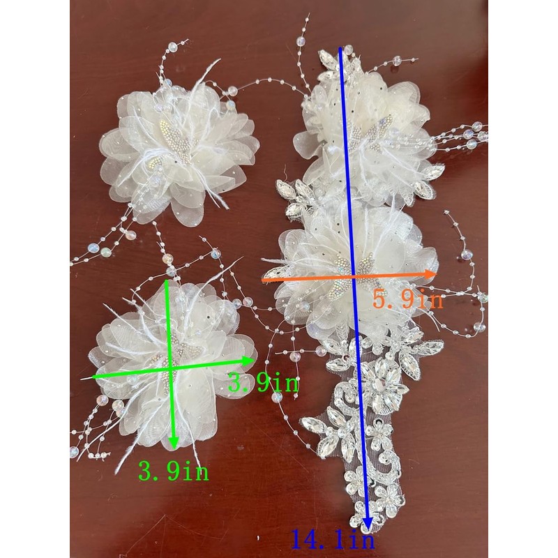 3 Pcs/Set Crystal Three-Dimensional Flower Decoration Patch Trim Shiny Hand-Stitched