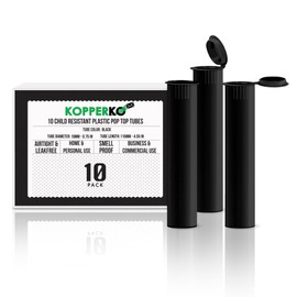 Kopperko 10 Pack 116mm Plastic Pop Top Tube - Child Resistant Smell Proof Containers for Herbs and Spices | UV and Moisture Resistant Medication Container | Airtight & Waterproof Storage | Black