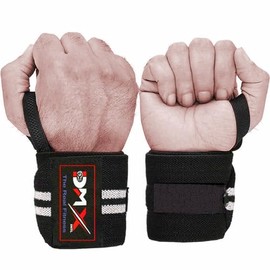 DMX INTL Weightlifting Wrist Wraps with Heavy Duty Thumb Loop Ideal for Wrist Support During Powerlifting, Strength Training, Bodybuilding Workout (Black & White)