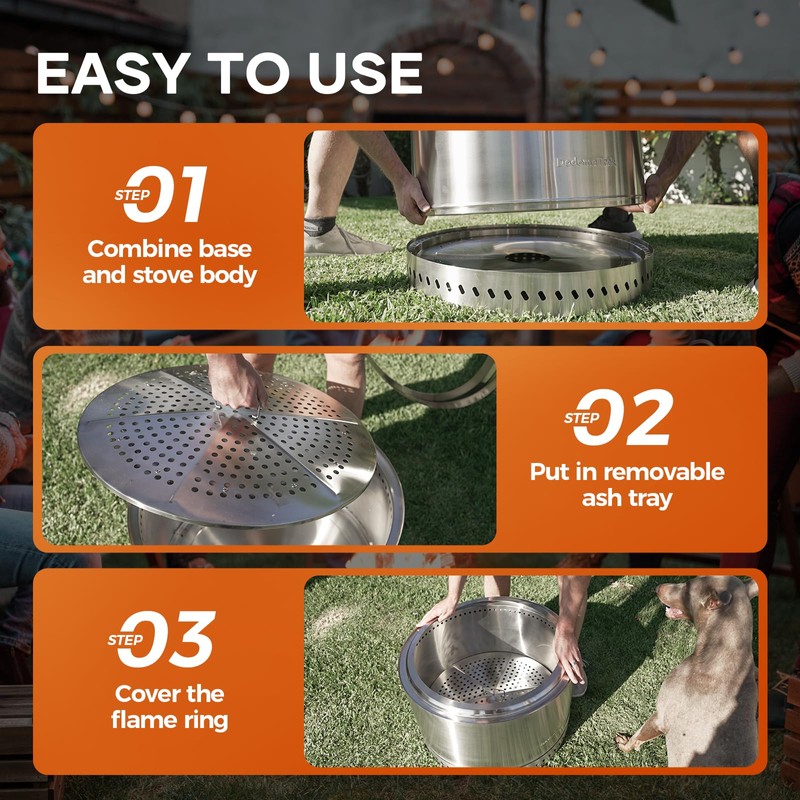 Smokeless Fire Pit with Travel Bag, Portable Outdoor Wood Burning