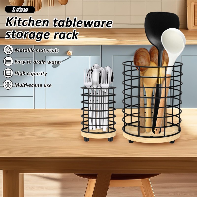 UKQRRTC 2Pcs Hollow out Iron Utensil Caddy, 2 Sizes, Open