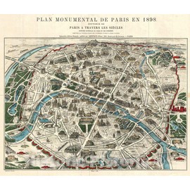 Historic Map : Geffory Monument Antique Map of Paris, 1898, Vintage Wall Art : 30in x 24in