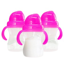 Vasos Entrenadores para Bebe con Popote Antiderrames | Vasito Biberon Entrenador con Valvula para Niños 3 Piezas (Rosa.)-#S1100100001170101050203#