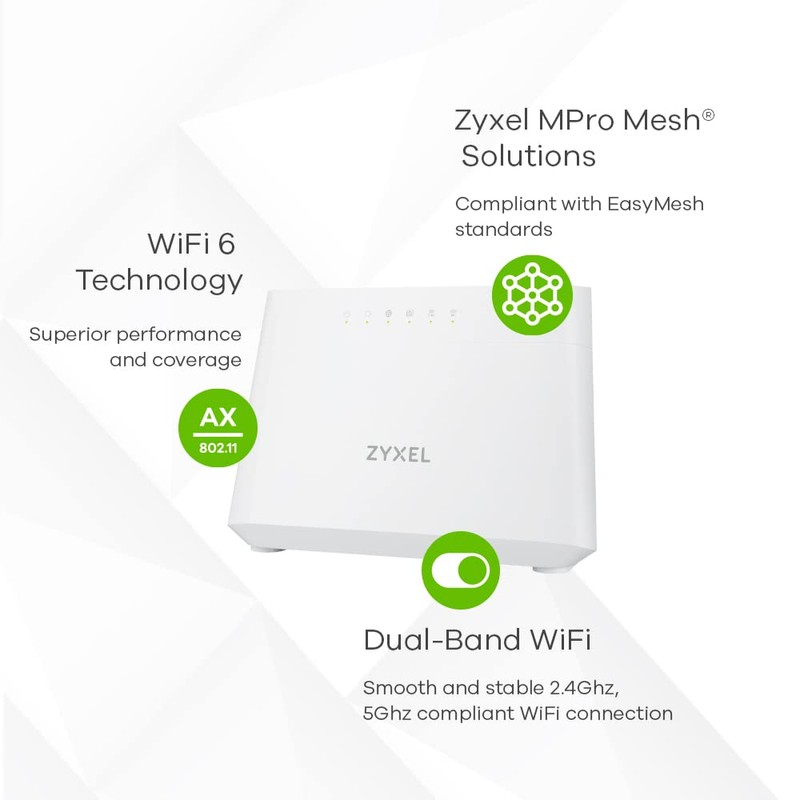 ZYXEL - INTERNET ACCESS DX3301-T0-EU02V1F WIFI 6 AX1800 VDSL2 5-PORT
