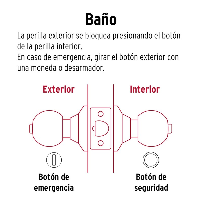 Hermex Basic BAL-LB-BP, Cerradura pomo, baño, cilíndrica, latón brillante