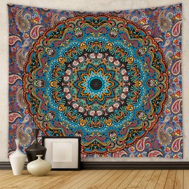 LSTLQHX Green Mandala Tapestry Wall Hanging Indian Hippie Wall Decor Vintage Psychedelic Aesthetic Tapestries Bohemian Wall Art Boho Home Decoration for Bedroom Living Room Dorm