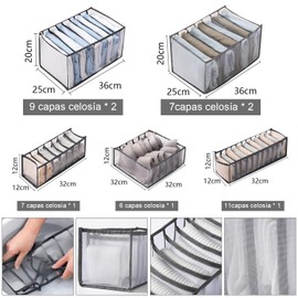 MXCOCO 7Pcs Organizador de Cajones, Organizadores Plegables de Ropa, Cajas de Almacenamiento de Clóset, Lavable Plegable y Visible de Nailon, Almacenadores para Jeans Pantalones Camiseta