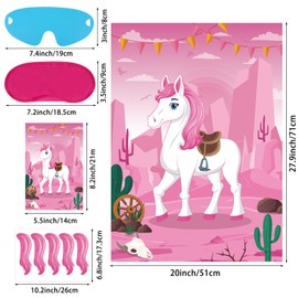 Eaezerav Pin The Tail On The Horse Game for Kids Pink Cowgirl Western Birthday Party Decorations Western Party Supplies Large Horse Game Poster with 30 Tail Stickers