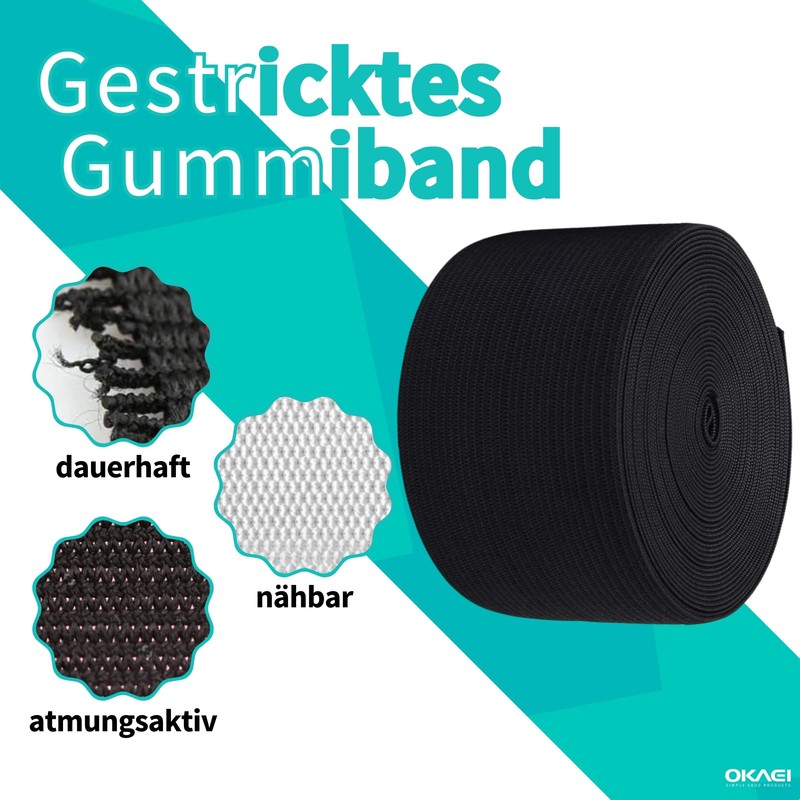 Gummiband 25 m 15 mm Wide in Black or White
