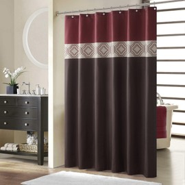 BESTRIPES Fabric Shower Curtain, Brown and Burgundy Color Block Cloth Shower Curtains for Bathroom, Waterproof Bathroom Curtains, 62" W x 72" H