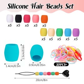 Silicone Hair Beads for Kids Girls Braids, 50Pcs Rubber Beads for Hair, Silicone Hair Beads for Kids Girls Women Hair Accessories for Braids, Hair Beads for Braids. (Large)