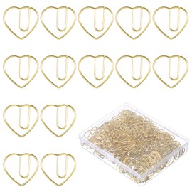 Heart Paper Clips, 200 Pcs Heart Shaped Gold Paper Clips Mini Cute Decorative Paperclips Metal Papers Clamps for Office School Home Document Note Organization Wedding Decoration Crafts