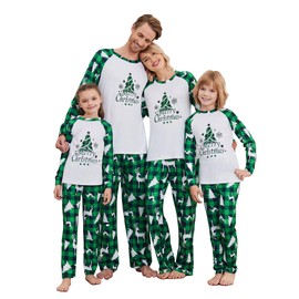 Ekouaer Christmas Family Pyjamas Set Printed Sleepwear Outfits for Boys Girls, Green