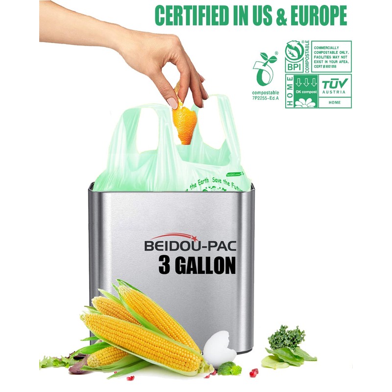 BEIDOU-PAC 100% Compostable Trash Bags, 3 Gallon Compost Bags Small
