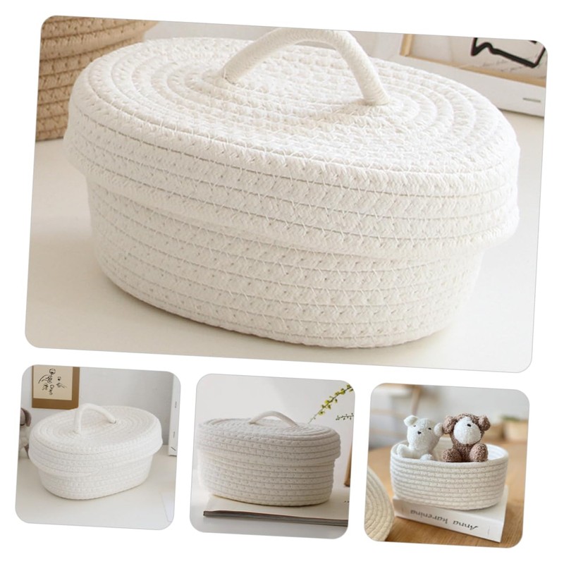 Mobestech Nordic Style Woven Basket with Lid Versatile Cotton Rope