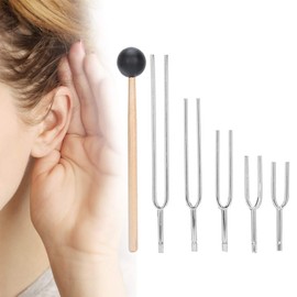 Brrnoo Tuning Fork Set, 5PCS 128HZ+256HZ+512HZ+1024HZ+2048HZ Medical Tuning Fork Hearing Test Aluminum Alloy Tuning Energy Fork With Hammer Tap
