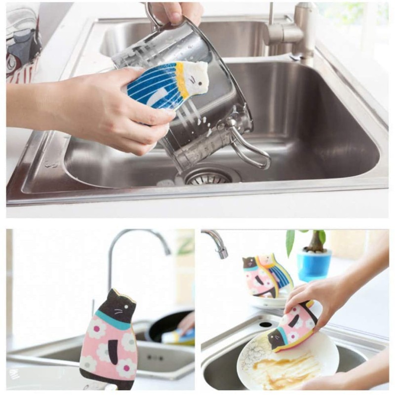 Sink Cat Dish Sponge Scrubber for Washing Dishes Dishwashing Cloth