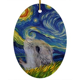 Whimsical Night Sky Chinese Hamster Christmas Ornament White Oval Ceramic - Impressionist Pet Portrait Memorial Keepsake Gifts for Hamster Lovers