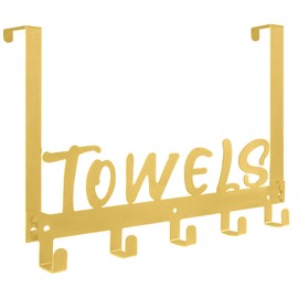 Gohiuo Over The Door Hook, Towel Holder Towel Hook for Bathroom, Towel Hanger Door Rack with 5 Coat Hooks, Over The Door Hanger Towel Rack for Bathroom, Bedroom Towels Coats(Gold)