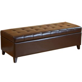 Christopher Knight Home CKH Tufted Bonded Leather Ottoman Storage Bench, Brown