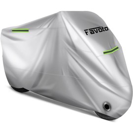 Favoto Motorcycle Cover Waterproof Outoor - Universal Heavy Duty Oxford Fabric Night Reflective with Lock-Hole Windproof Buckles Storage Bag Rain Dust Sun Protection Silver, 86.6 inch