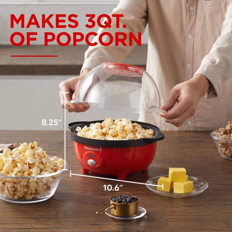 Elite Gourmet EPM330R Automatic Stirring 12-cup Popcorn Maker Popper, Hot