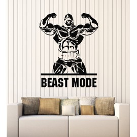 Vinyl Wall Decal Phrase Beast Mode Gym Iron Sports Musculus Stickers Mural Large Decor (g6355) Black