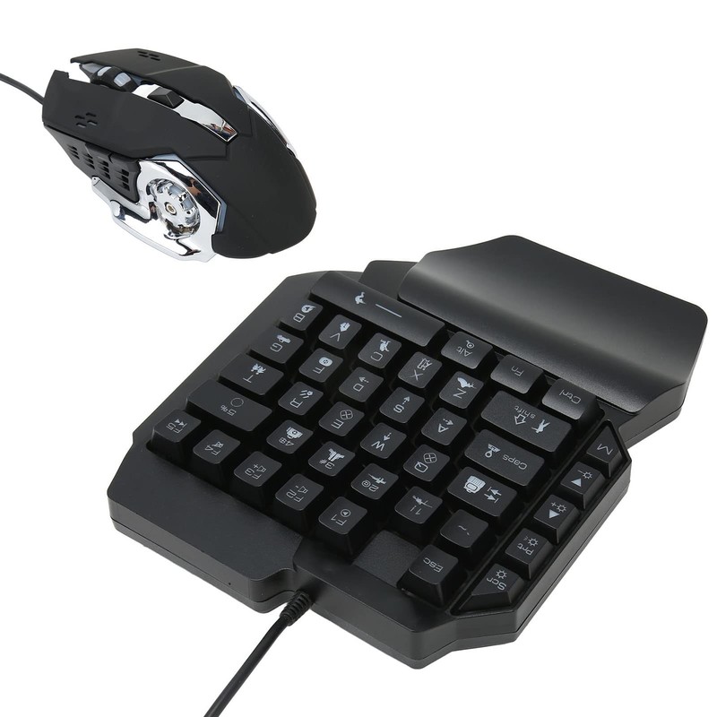 One Handed Gaming Keyboard and Mouse Combo, RGB Rainbow Backlit
